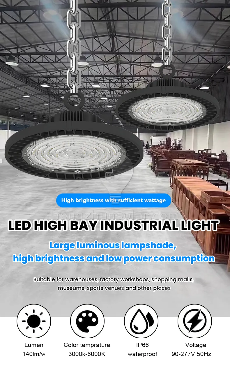 High Lumen High Bay Lampe Aluminium IP65 50W 100W 150W 200W 250W Atelier d'entrepôt de lampe industrielle UFO LED High Bay Light