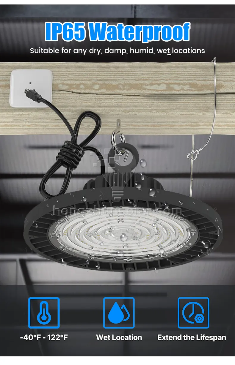 High Lumen High Bay Lampe Aluminium IP65 50W 100W 150W 200W 250W Atelier d'entrepôt de lampe industrielle UFO LED High Bay Light