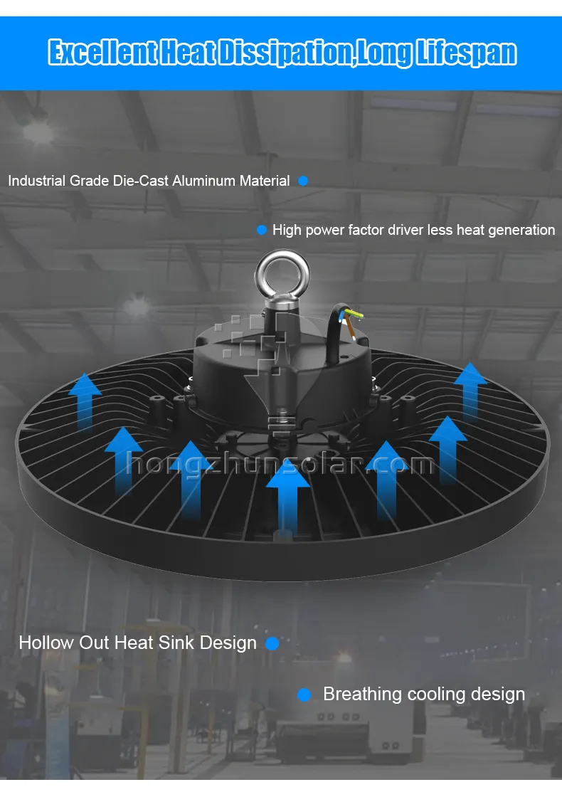 Aluminium d'ufo industriel commercial LED High Bay Light Aluminium étanche IP65 100W à 400W Atelier en usine Supermarché Alimentation réglable