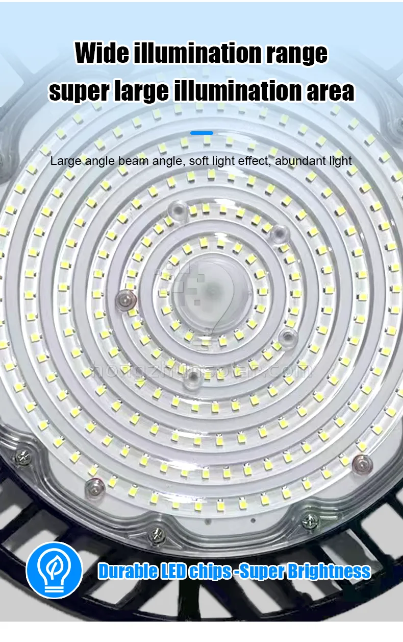 High Lumen High Bay Lampe Aluminium IP65 50W 100W 150W 200W 250W Atelier d'entrepôt de lampe industrielle UFO LED High Bay Light