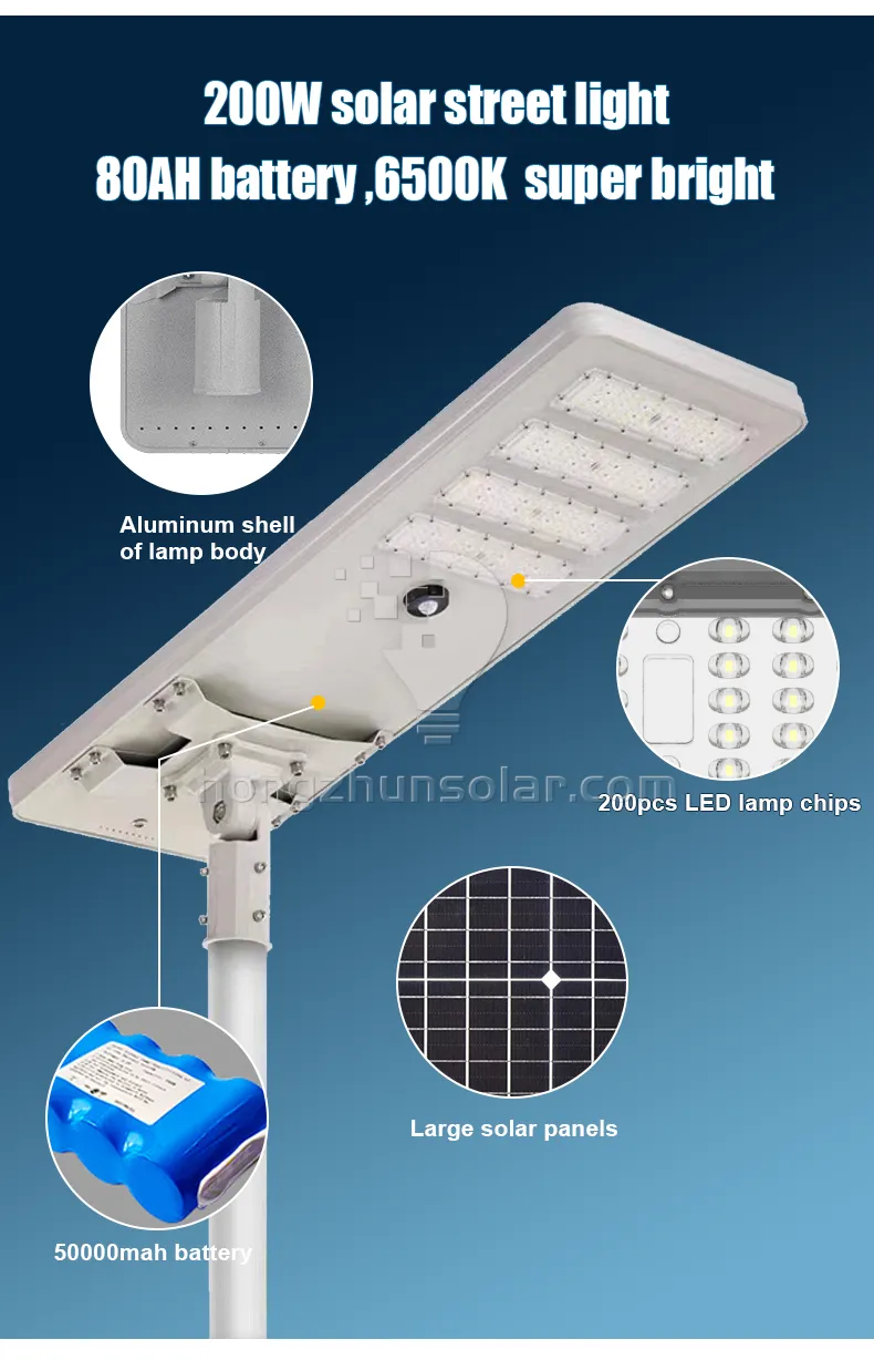 Solar Streetlight SMD IP65 Aluminium extérieur imperméable 100W ~ 250W tout dans un réverbère solaire à LED intégré