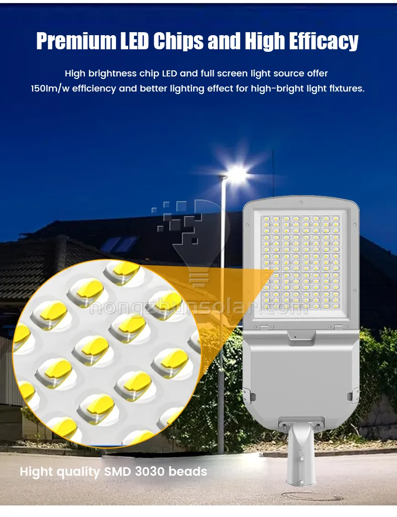 IP65 étanche à la lampe d'éclairage de rue LED extérieur IP65 Aluminium 50W-300W SMD Chip AC Alimentation Certifié CE