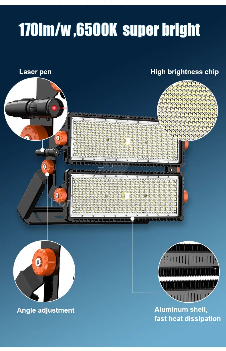 Haute puissance imperméable IP67 LED FOINT LUMIÈRE 300W à 1200W Body en aluminium Tunnel extérieur High Mast Sports Stadium Floodlight IP65