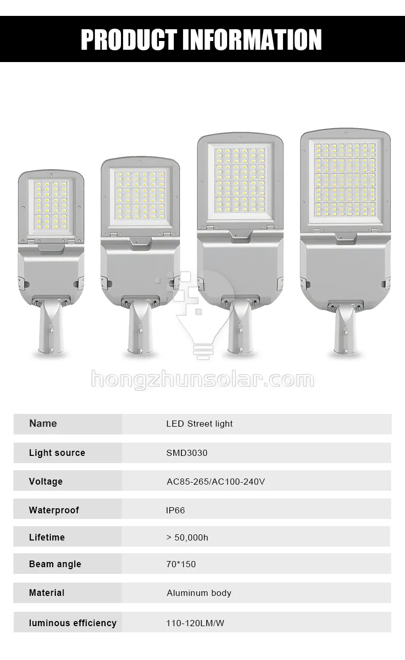 IP65 étanche à la lampe d'éclairage de rue LED extérieur IP65 Aluminium 50W-300W SMD Chip AC Alimentation Certifié CE