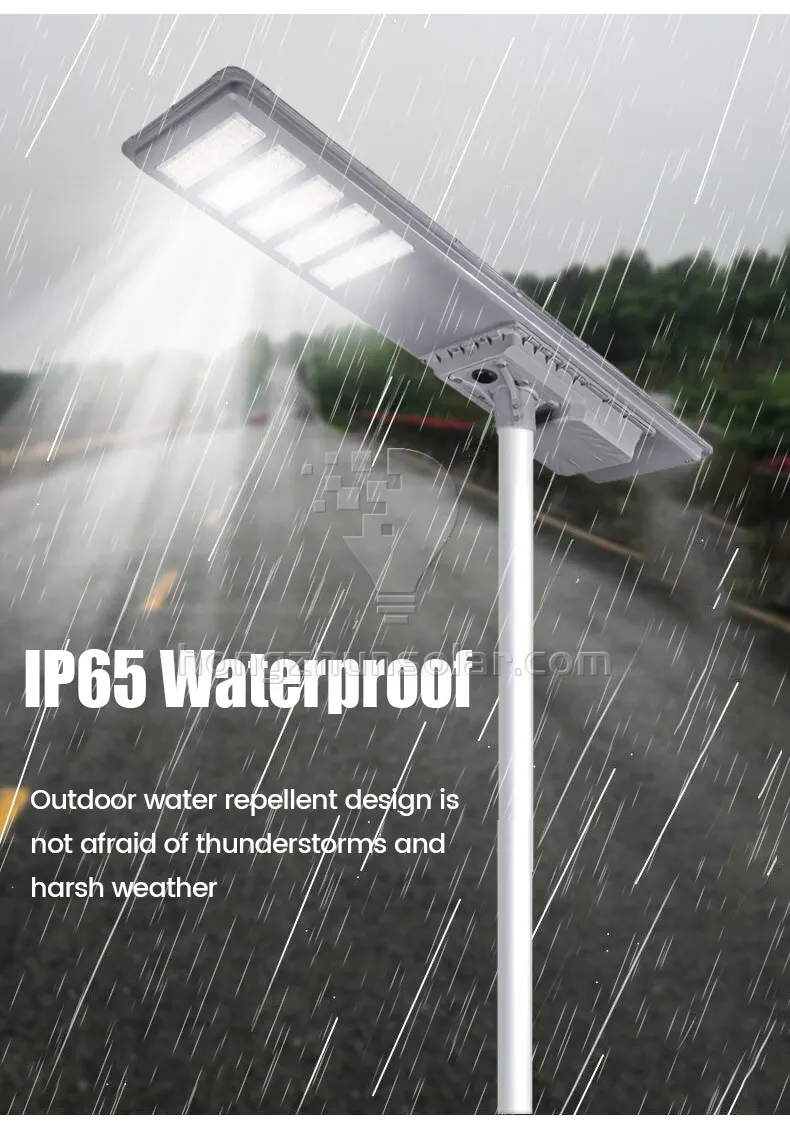 Đèn đường năng lượng mặt trời chống thấm nước IP65 Nhôm 100w 200w 300w 400w 500w 600w Tất cả trong một Đèn đường năng lượng mặt trời Led tích hợp với cực