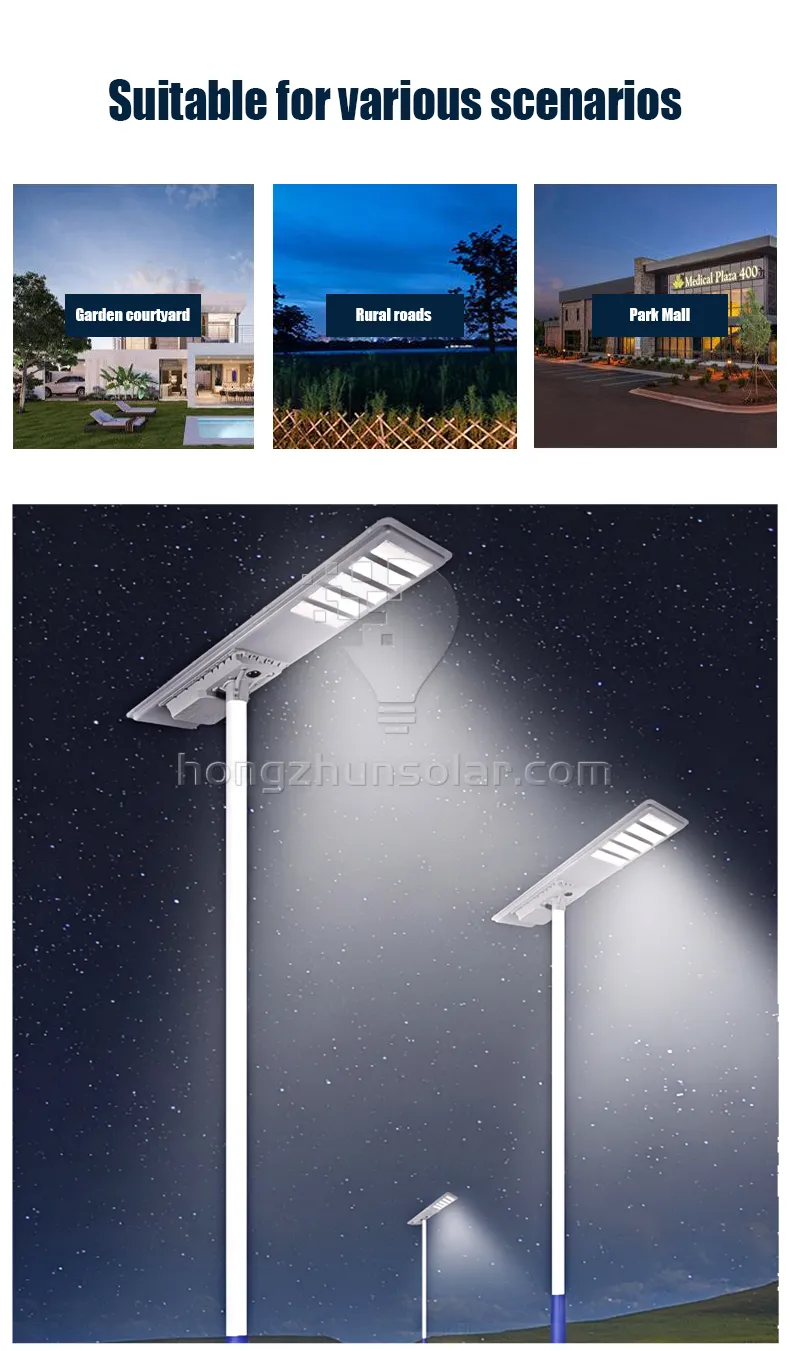 Đèn đường năng lượng mặt trời chống thấm nước IP65 Nhôm 100w 200w 300w 400w 500w 600w Tất cả trong một Đèn đường năng lượng mặt trời Led tích hợp với cực