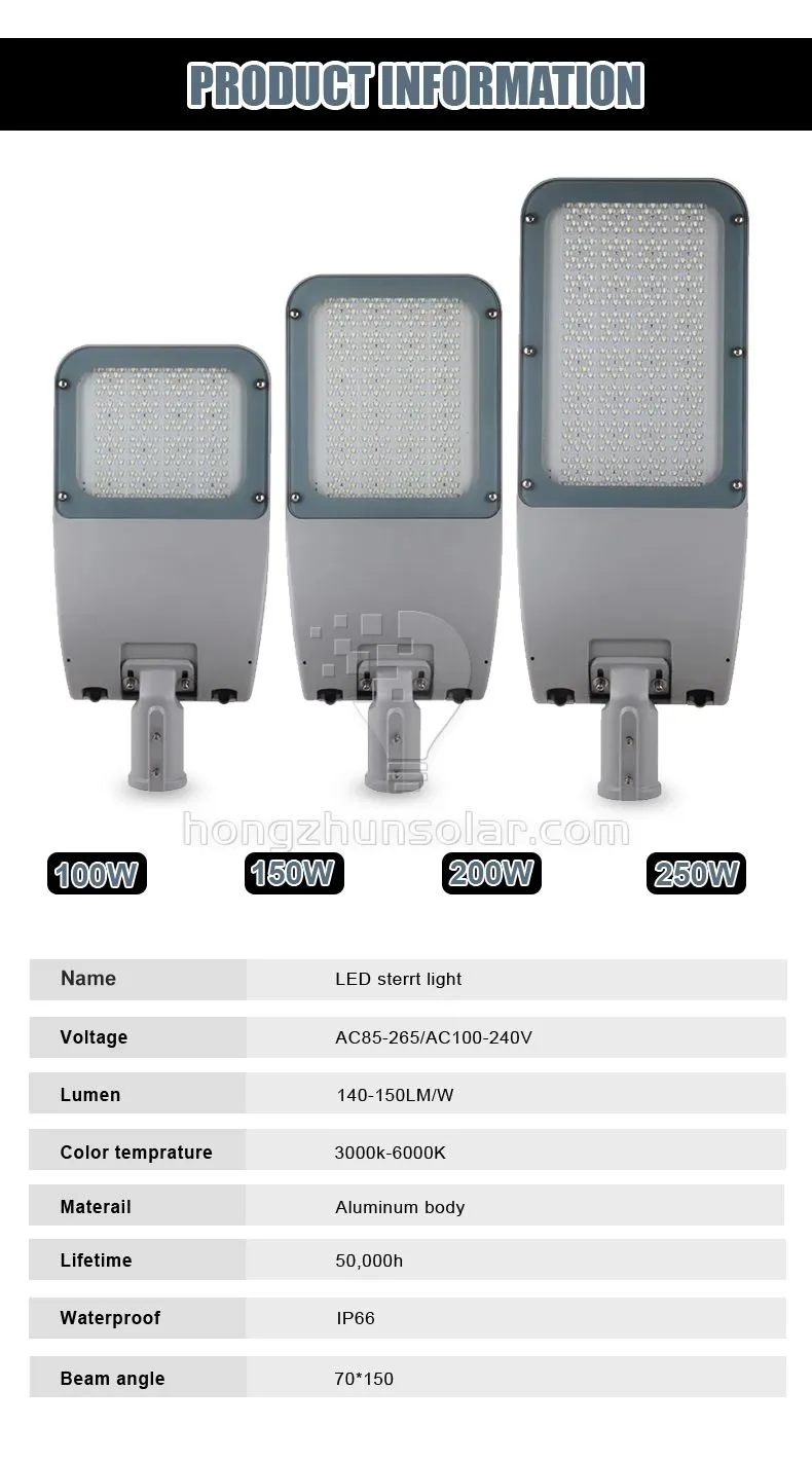 High Lumen Outdoor Street Light Urban Road Waterproof IP65 Aluminum 50w 100w 150w 200w 250w 300w AC Led Street Light With Pole