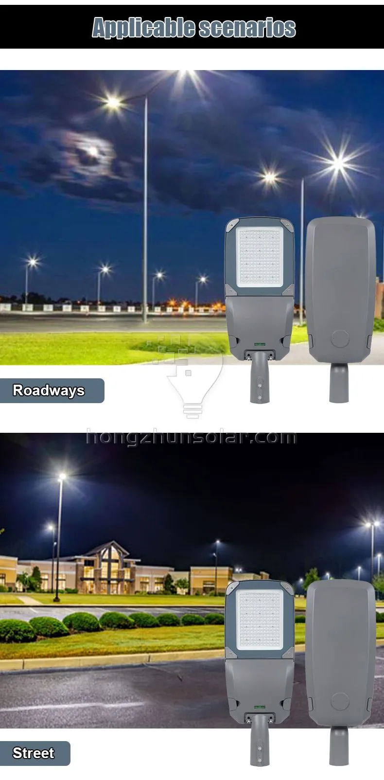 Lampe de route haute luminosité autoroute aluminium étanche IP65 50w 80w 100w 150w 200w 250w 300w extérieur électrique led lampadaire