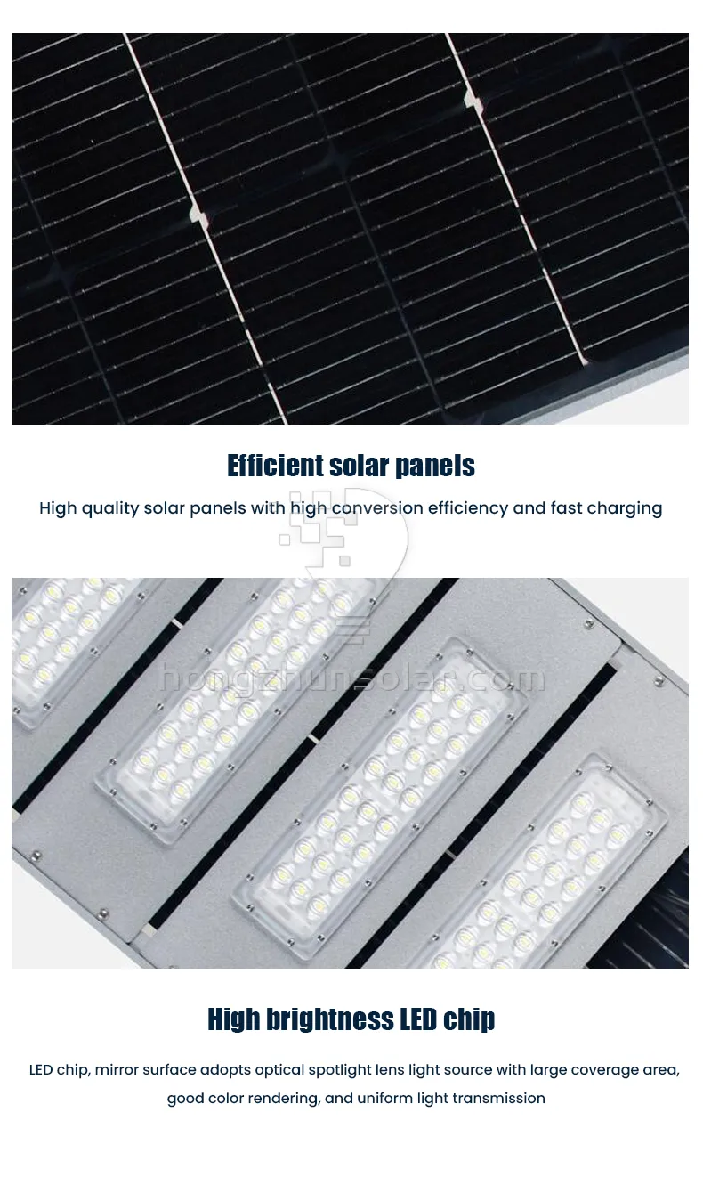 Aluminium étanche IP65 100W-400W extérieur tout en un Lampadaires solaires à LED intégrés