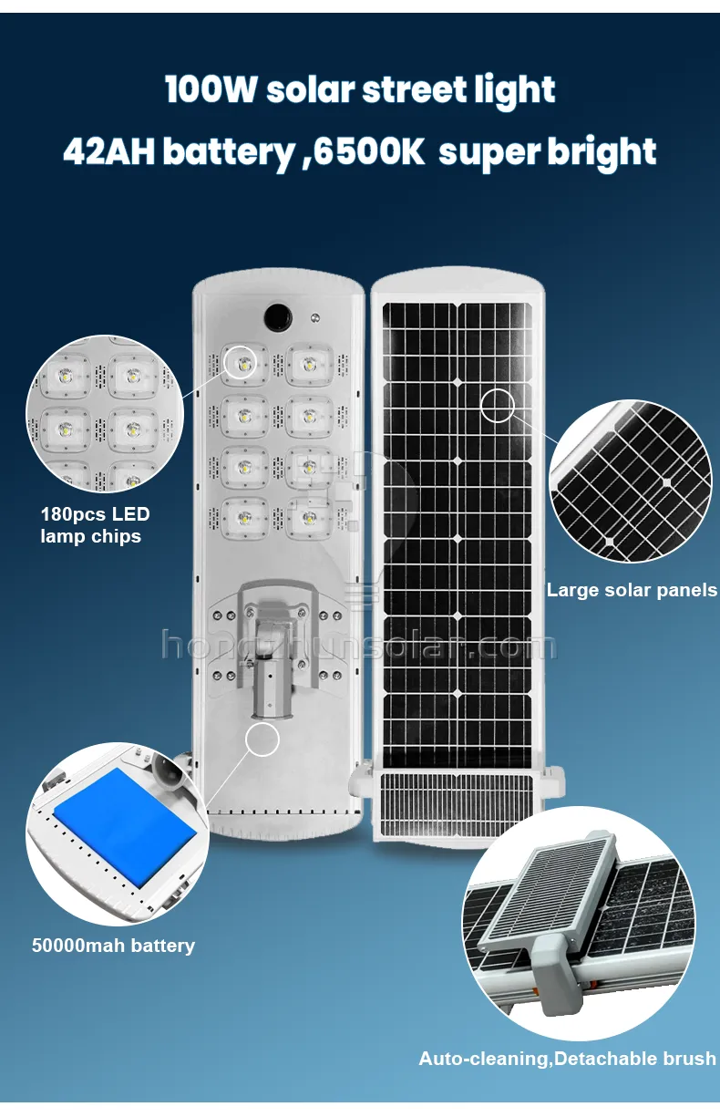 Fonction de panneau solaire de nettoyage automatique étanche IP65 100W-500W Lampadaire solaire LED extérieur