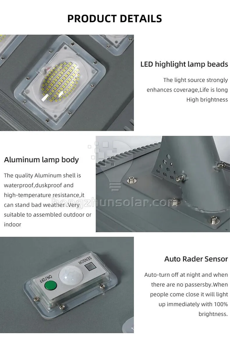 Outdoor Aluminum Road IP65 Waterproof All in One 100W-500W Integrated LED Solar Street Light