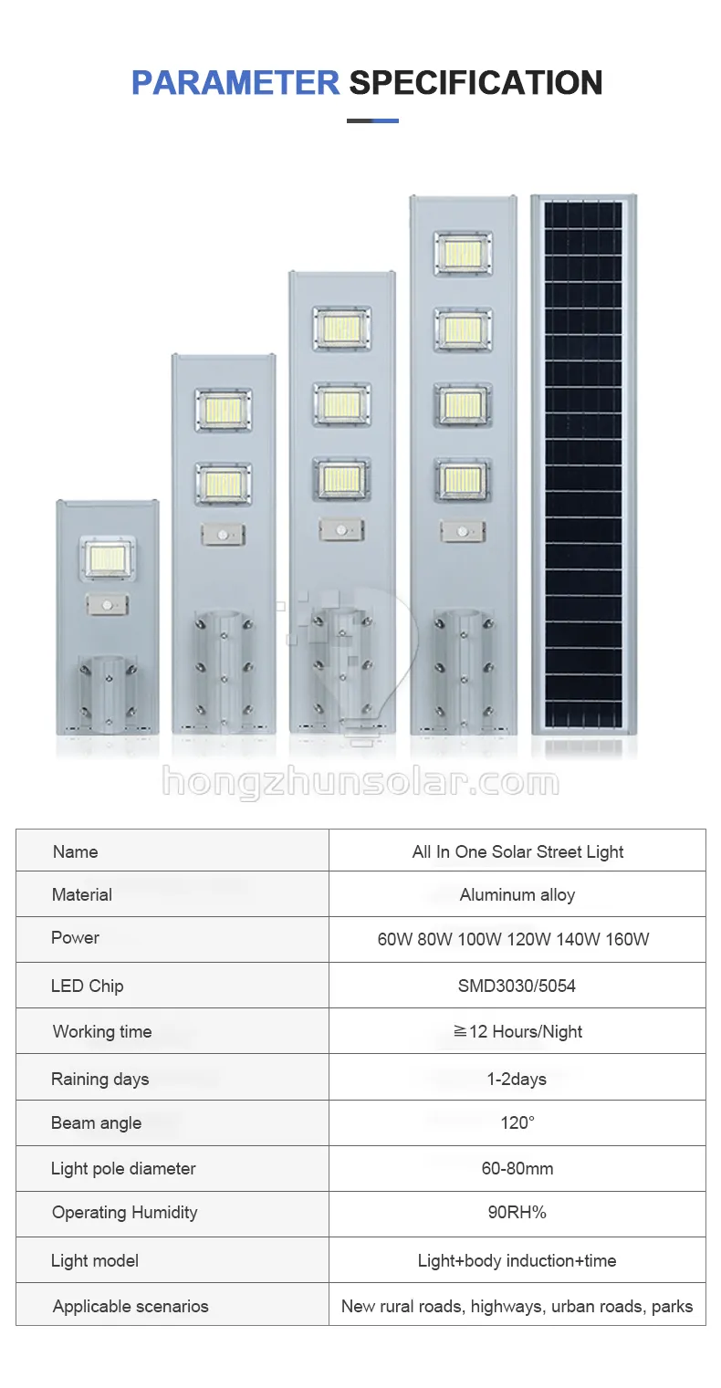IP65 Waterproof 50W to 200W All in One Integrated Solar LED Street Light Outdoor Aluminum