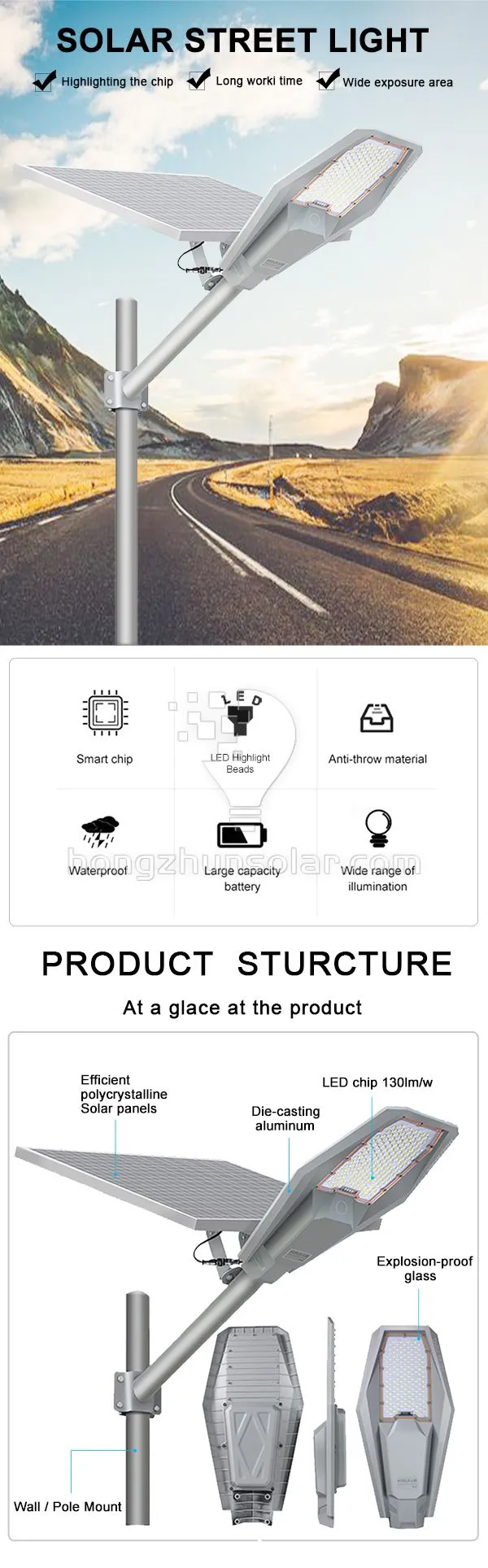 100W-600W Outdoor Aluminum Waterproof IP65 Solar Led Street Light