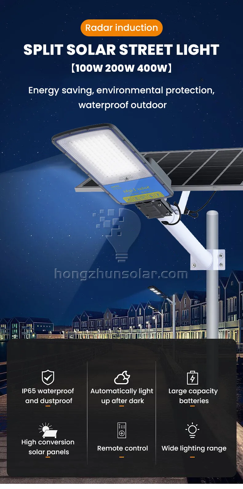 Ip65 Outdoor Waterproof Pathway Road 60w-360w Solar LED Street Lamp