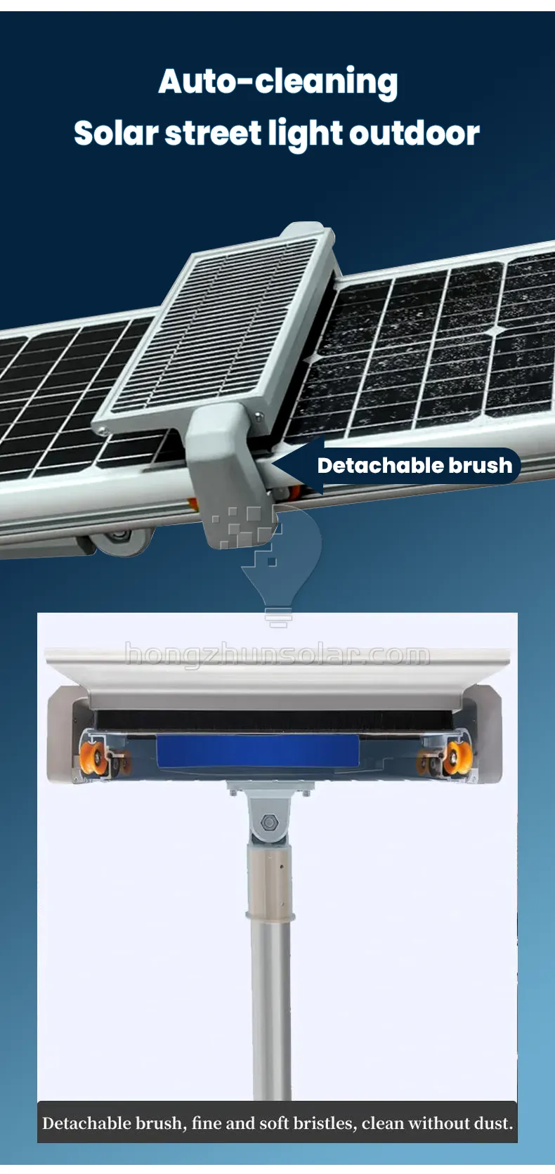 Auto Cleaning Solar Panel Function Waterproof IP65 100W-500W Outdoor Solar Street Light