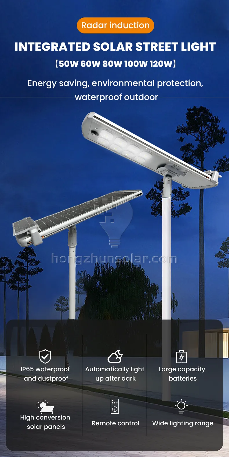 Auto Cleaning Solar Panel Function Waterproof IP65 100W-500W Outdoor Solar Street Light