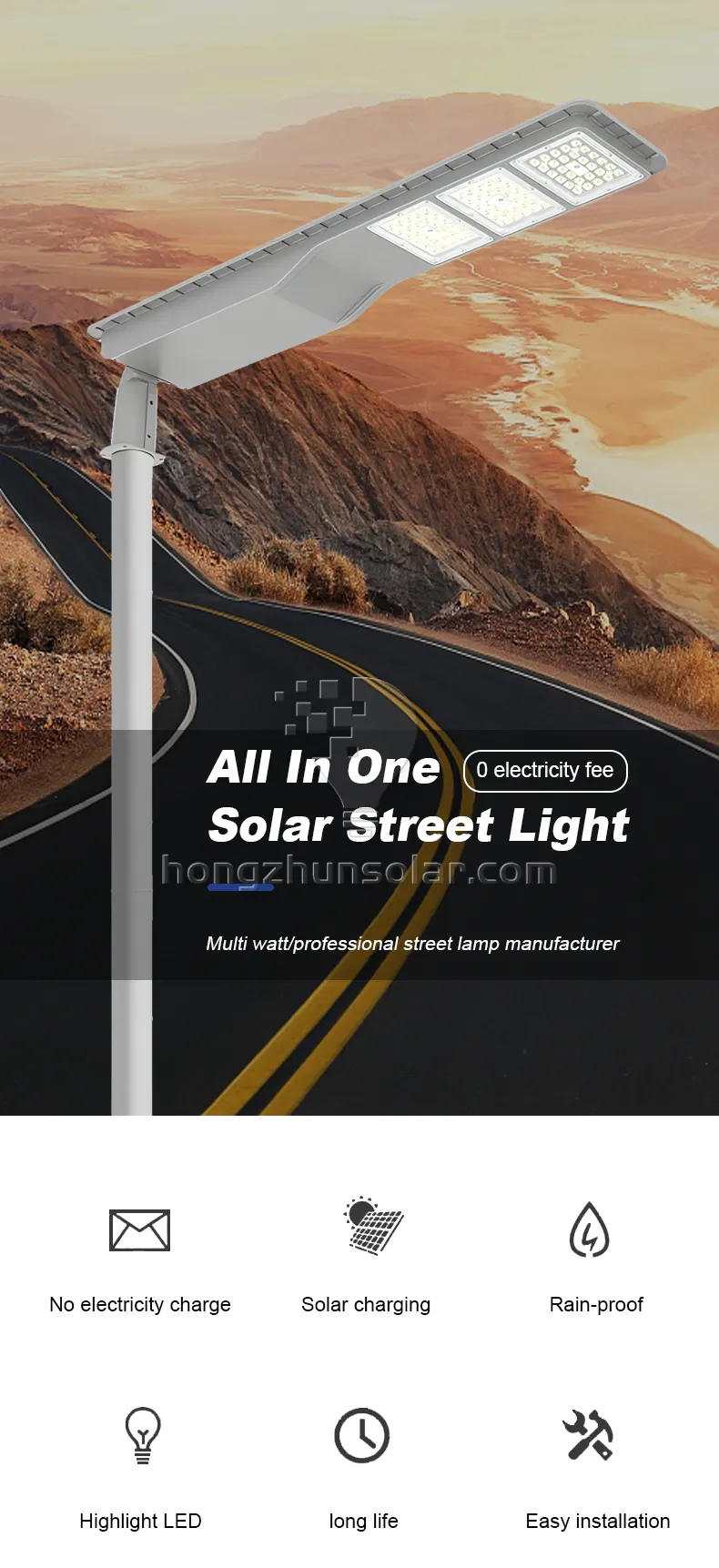 IP65 Waterproof Outdoor Road 50W-300W Aluminum LED Solar Street Light