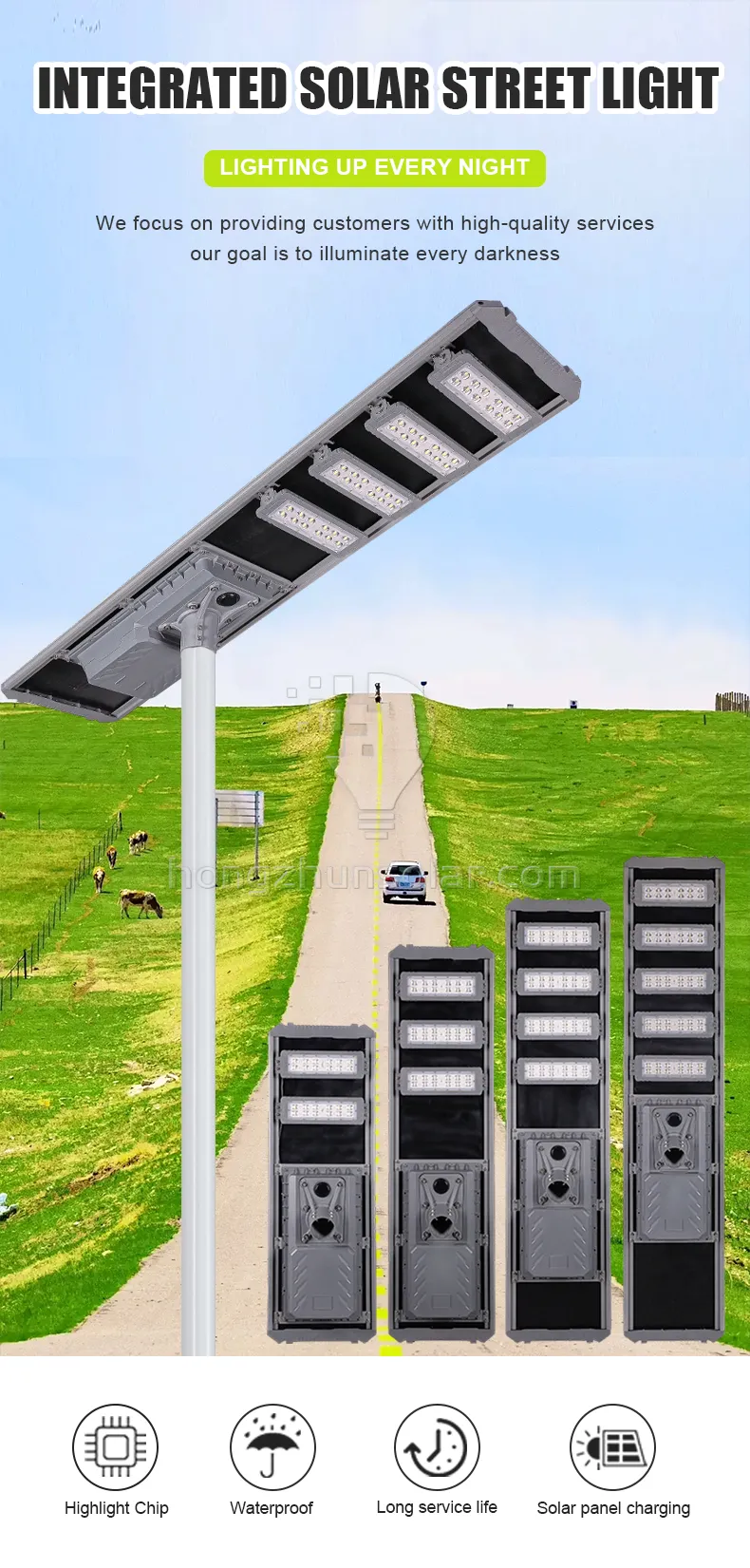 Waterproof IP65 Integrated All in One Aluminum 100W-700W Led Solar Street Light