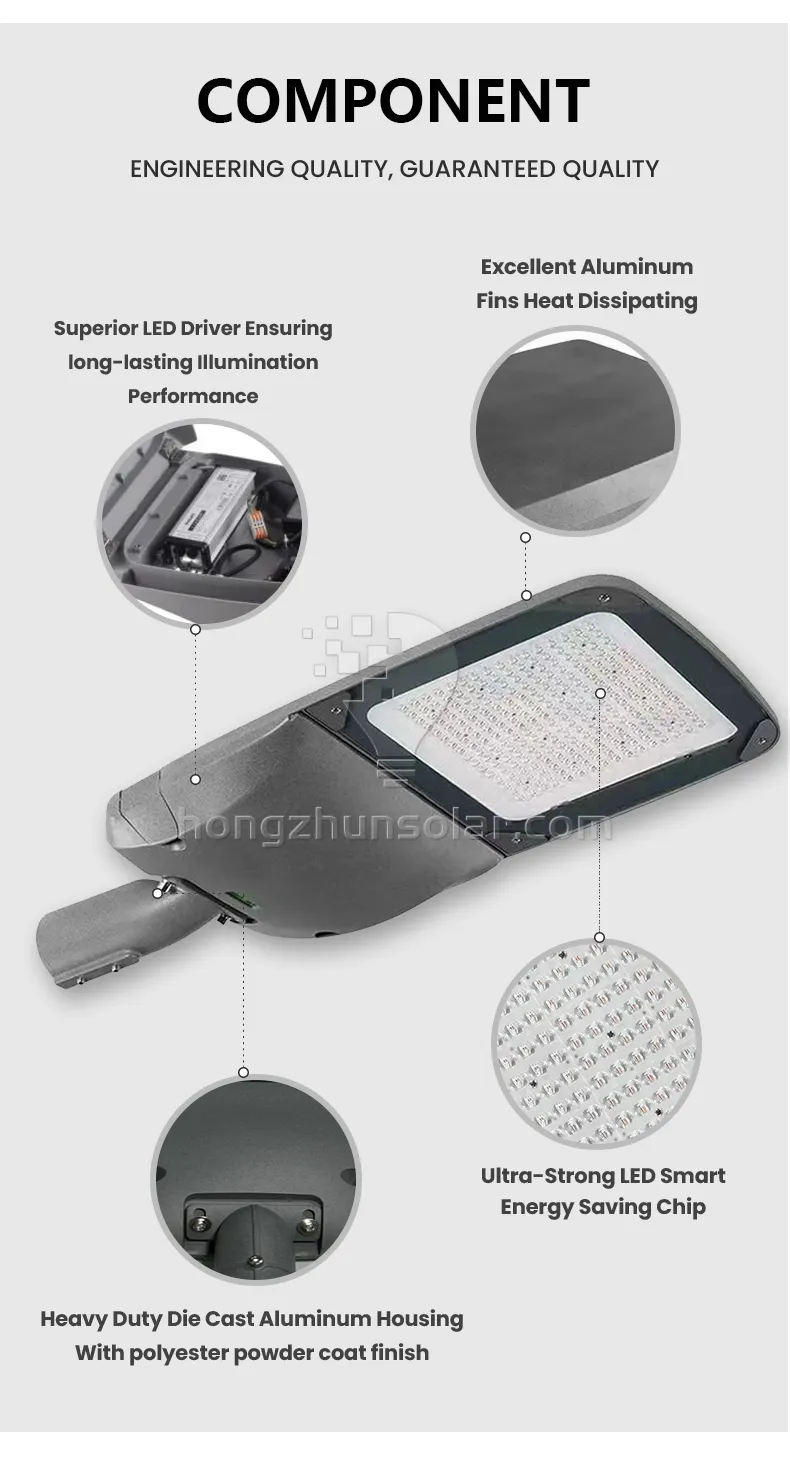 Lampadaire LED étanche IP65 IP66 pour route urbaine, puce SMD3030 en aluminium 50W-300W, électricité extérieure