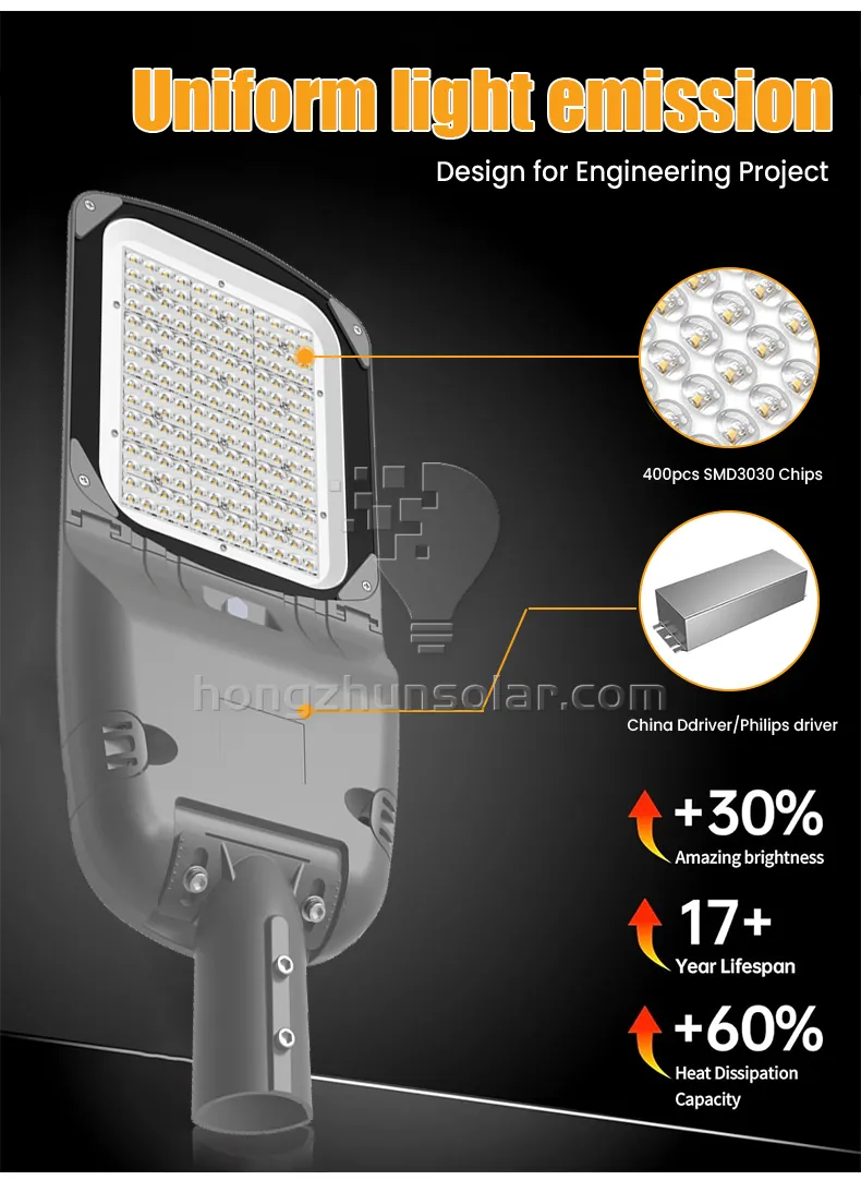 Lampadaire extérieur étanche IP65 en alliage d'aluminium, Lumen élevé, lampe de route carrée avec puce SMD 50W-300W lumière LED