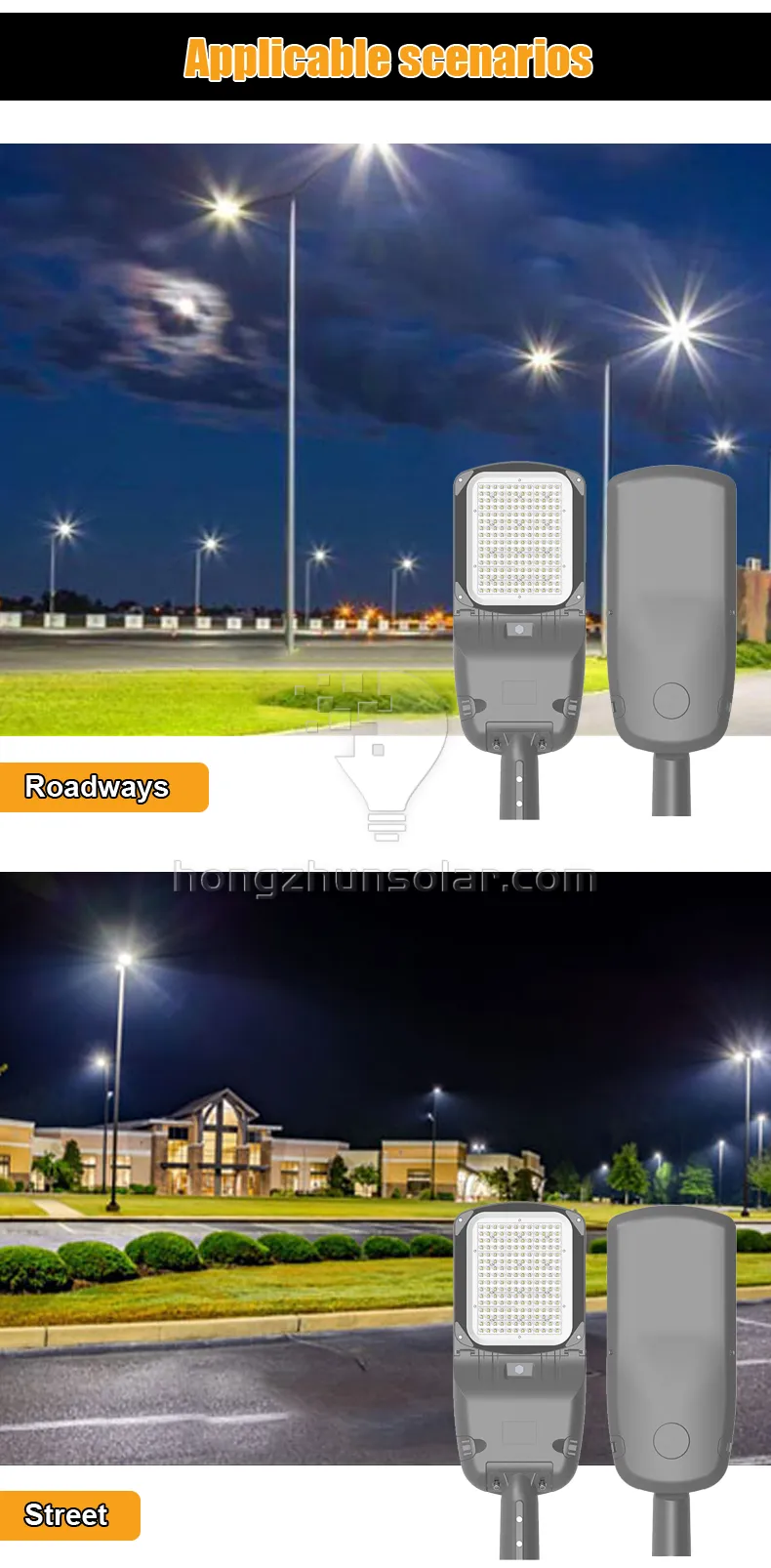 Lampadaire extérieur étanche IP65 en alliage d'aluminium, Lumen élevé, lampe de route carrée avec puce SMD 50W-300W lumière LED