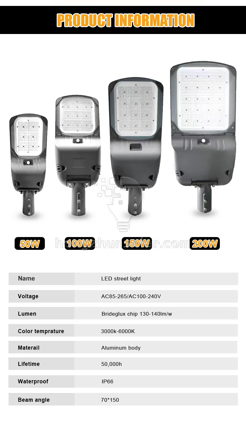 Lampadaire extérieur étanche IP65 en alliage d'aluminium, Lumen élevé, lampe de route carrée avec puce SMD 50W-300W lumière LED