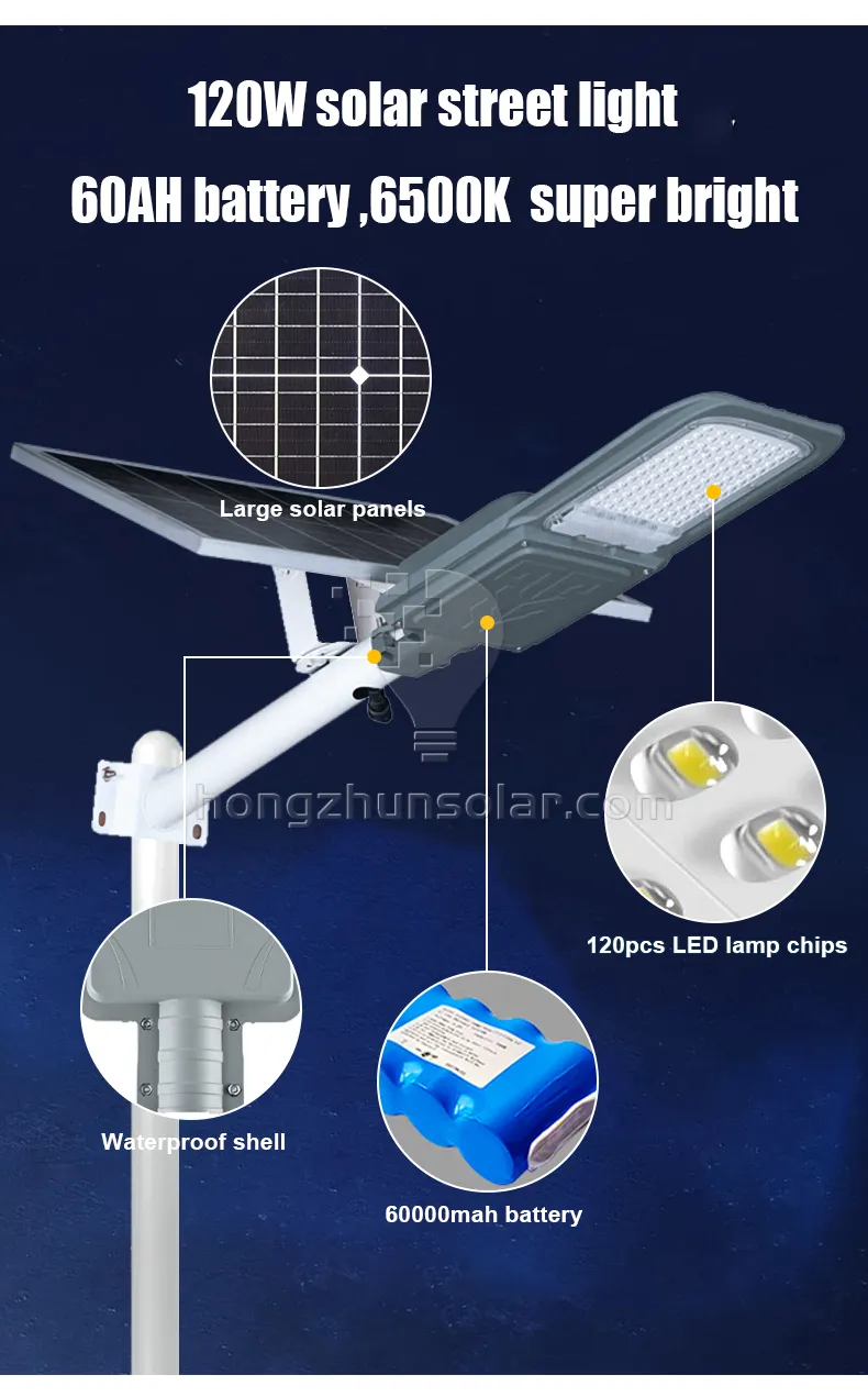 IP65 étanche 100W 200W 300W 400W 500W 600W 700W contrôle intelligent en aluminium fendu extérieur lampe de lampadaire solaire LED pour usage routier