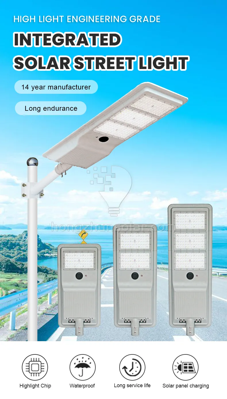 300W-600W étanche IP65 extérieur intégré rue lumière solaire à LED