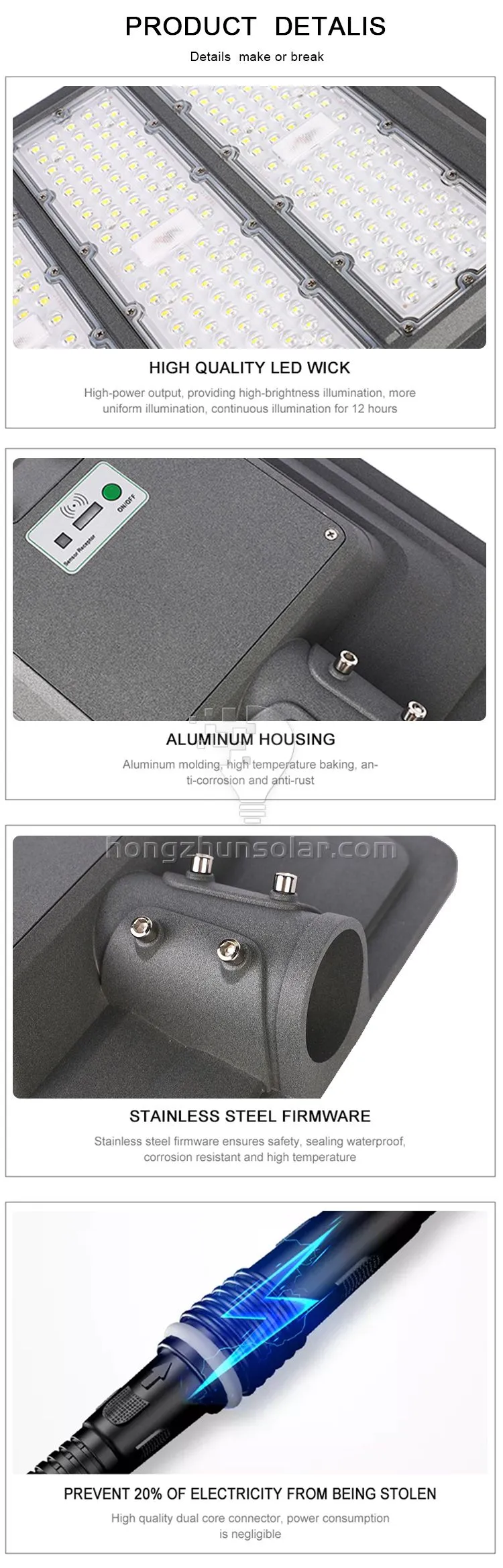 Réverbères solaires intégrés extérieurs imperméables IP65 LED 200W-600W