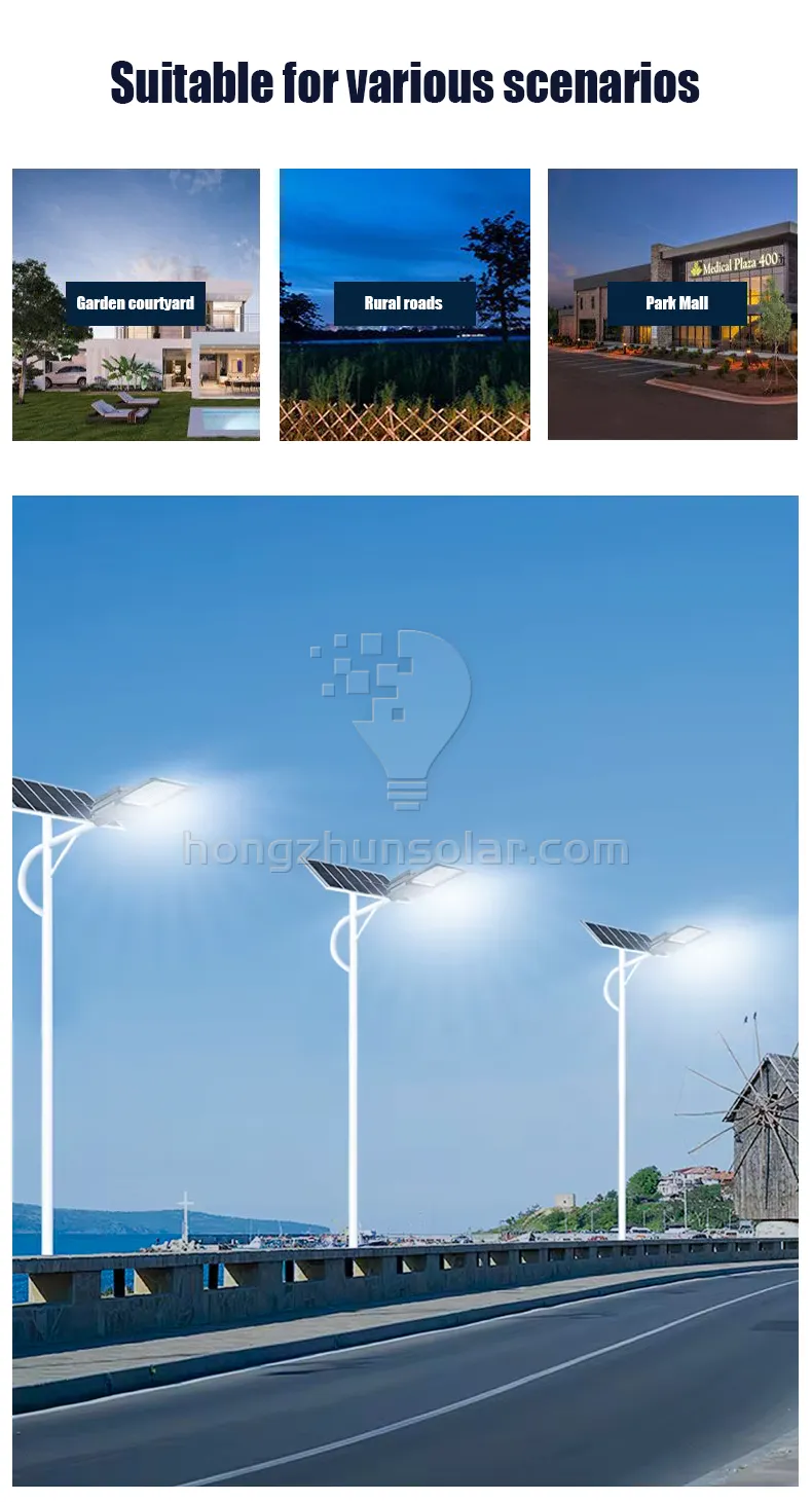 IP65 étanche 100W 200W 300W 400W 500W 600W 700W contrôle intelligent en aluminium fendu extérieur lampe de lampadaire solaire LED pour usage routier