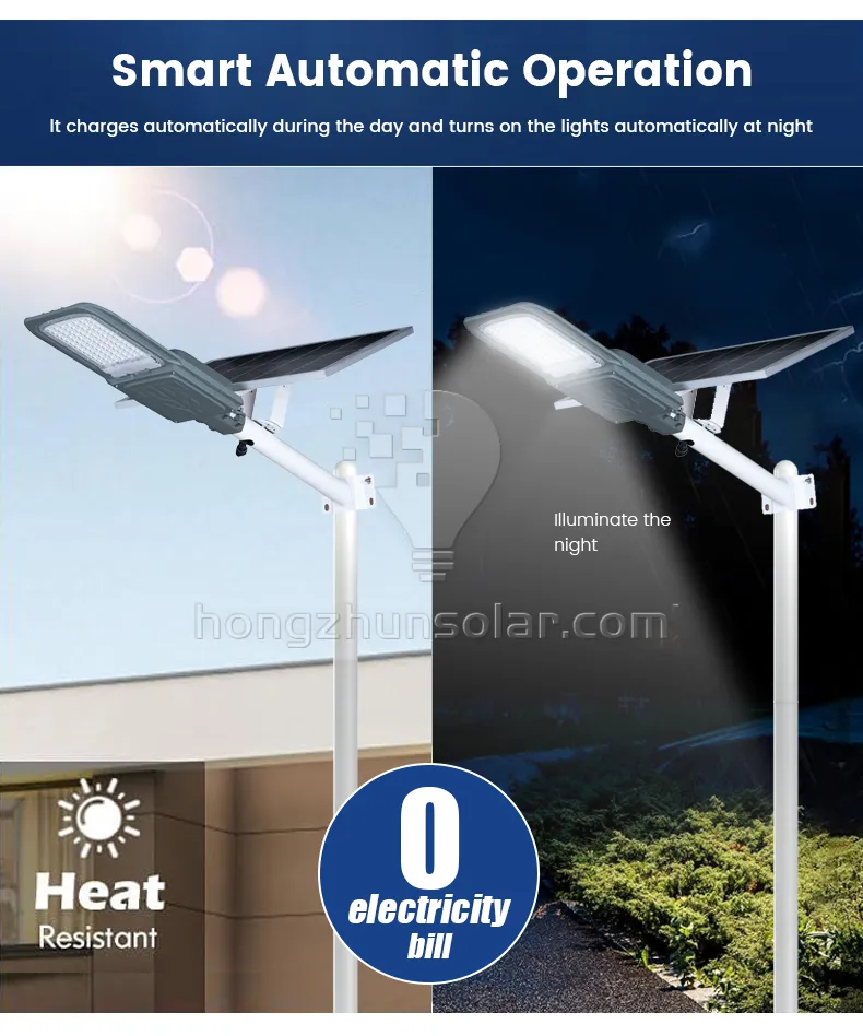 IP65 étanche 100W 200W 300W 400W 500W 600W 700W contrôle intelligent en aluminium fendu extérieur lampe de lampadaire solaire LED pour usage routier