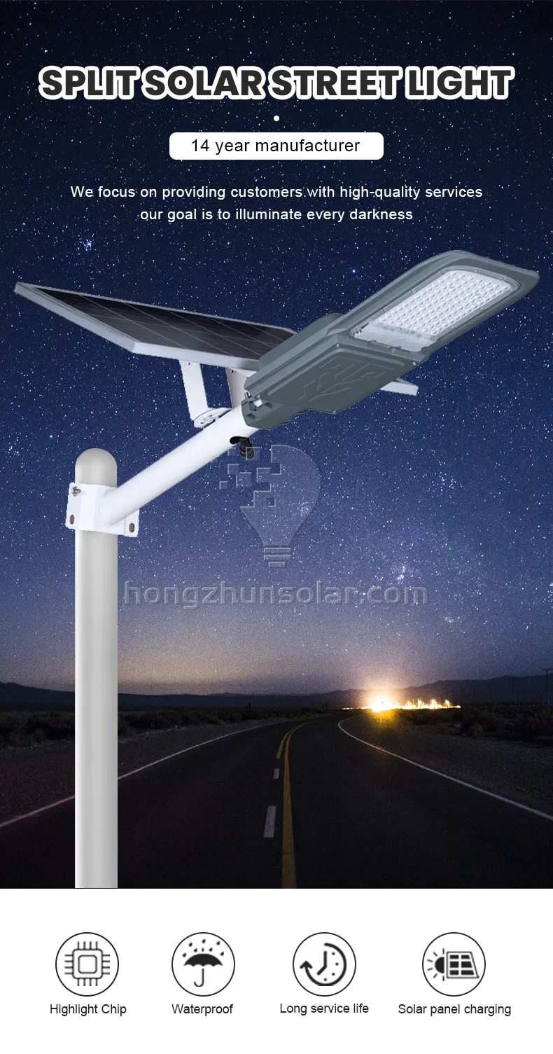 IP65 étanche 100W 200W 300W 400W 500W 600W 700W contrôle intelligent en aluminium fendu extérieur lampe de lampadaire solaire LED pour usage routier