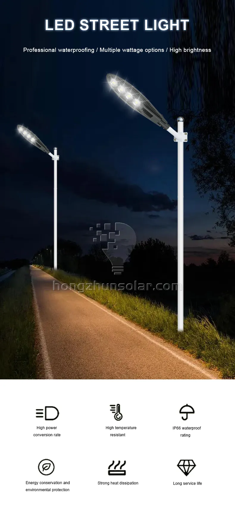 50W à 250W LED réverbères extérieurs étanche IP65 SMD cellule photoélectrique en aluminium moulé sous pression haute performance