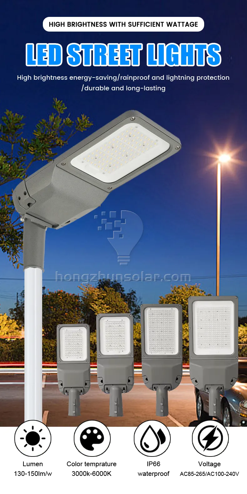 IP65 imperméabilisent le réverbère mené extérieur de la route 80w-300w de route extérieure de Smd