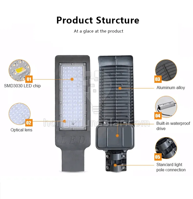 50W-300W Réverbère à LED en aluminium IP65 Wagterproof évalué pour les applications routières extérieures