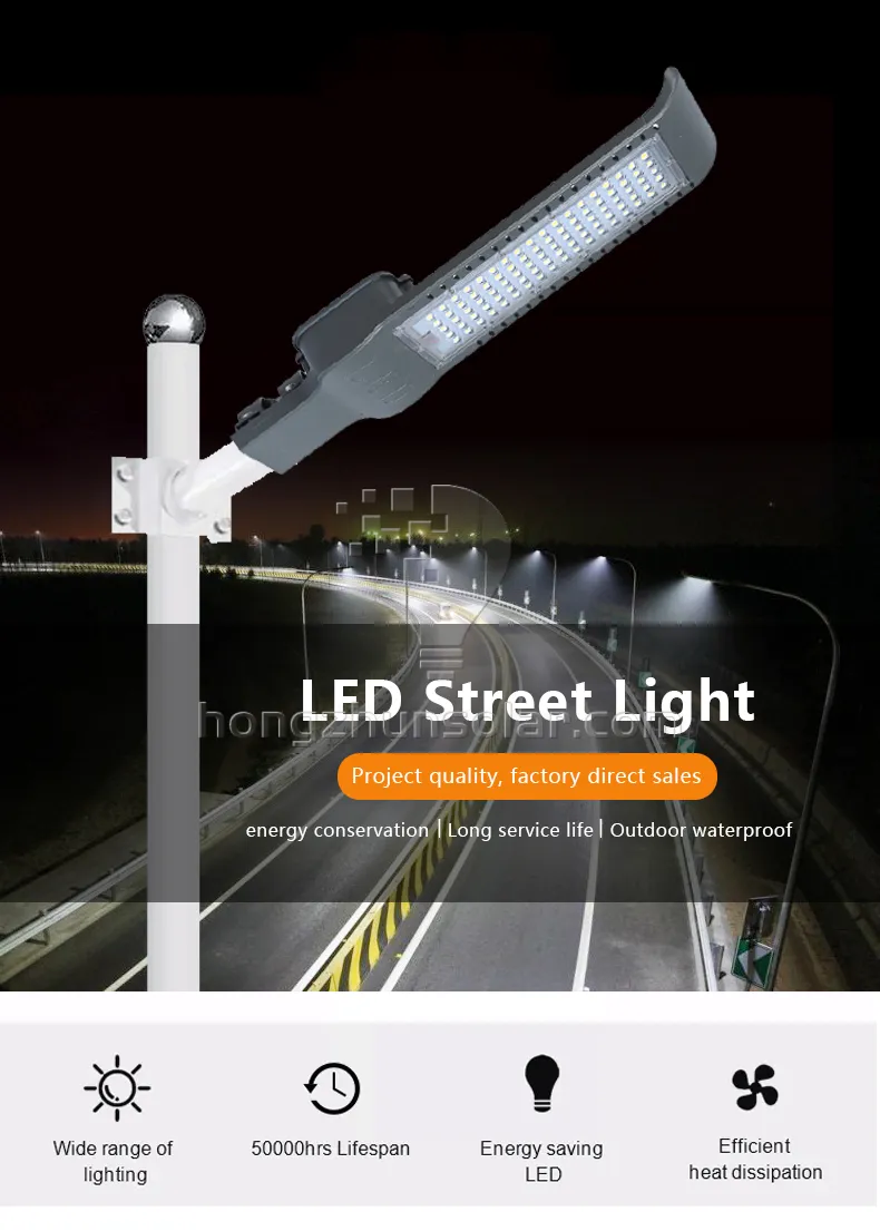 50W-300W Réverbère à LED en aluminium IP65 Wagterproof évalué pour les applications routières extérieures