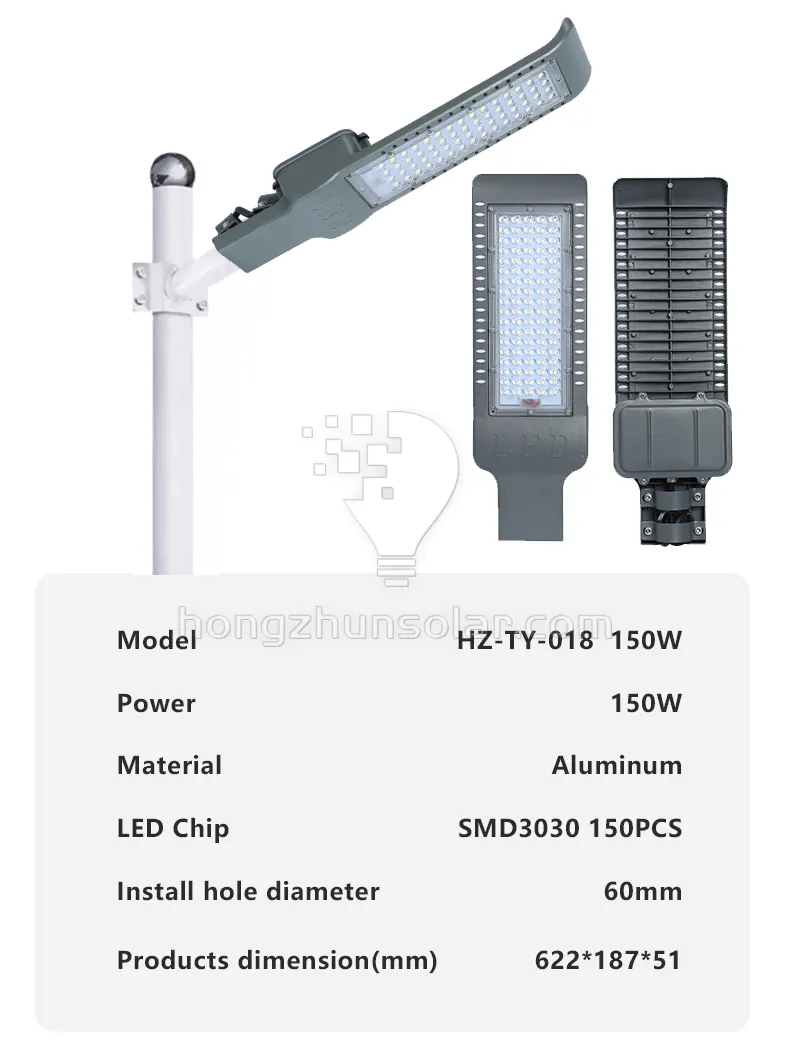 50W-300W Réverbère à LED en aluminium IP65 Wagterproof évalué pour les applications routières extérieures