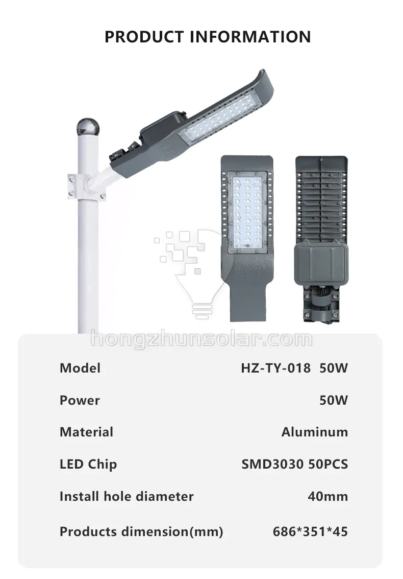50W-300W Réverbère à LED en aluminium IP65 Wagterproof évalué pour les applications routières extérieures