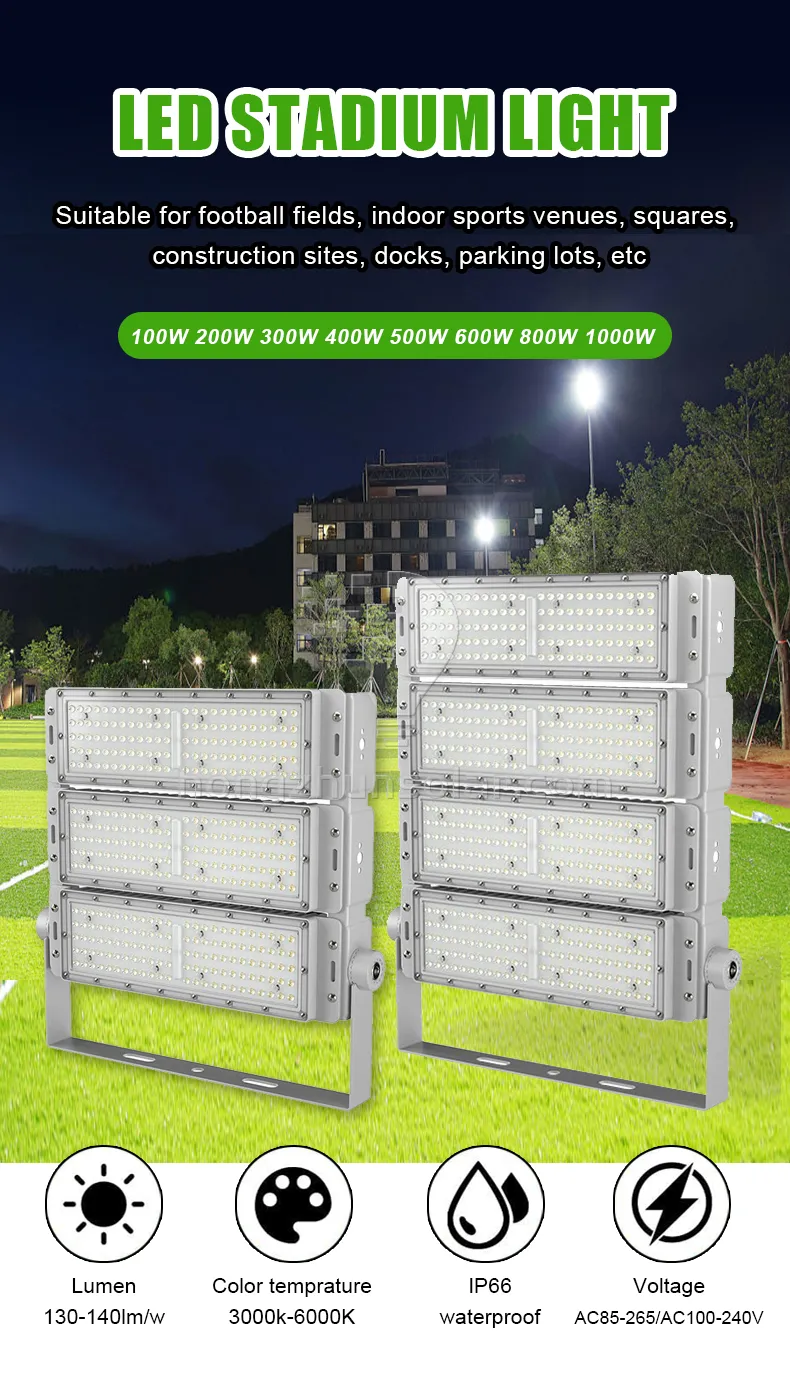 Lumière de stade LED extérieure étanche IP65 IP66, Module d'entrepôt de Tunnel, projecteur en aluminium 100W-1000W