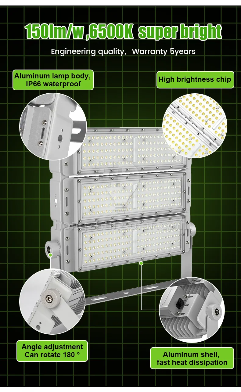 Lumière de stade LED extérieure étanche IP65 IP66, Module d'entrepôt de Tunnel, projecteur en aluminium 100W-1000W