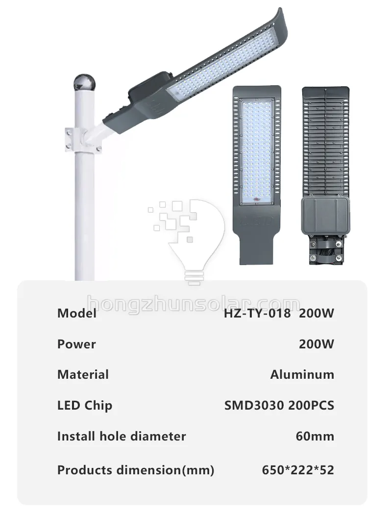 50W-300W Réverbère à LED en aluminium IP65 Wagterproof évalué pour les applications routières extérieures