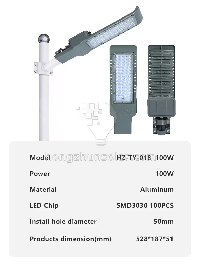 50W-300W Réverbère à LED en aluminium IP65 Wagterproof évalué pour les applications routières extérieures