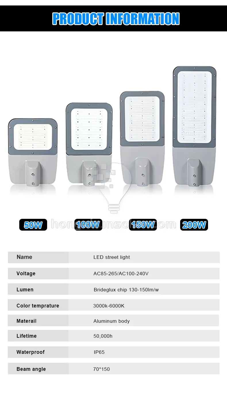 Luce stradale a LED impermeabile in alluminio per esterni Ip65 50w-300w con buona dissipazione del calore
