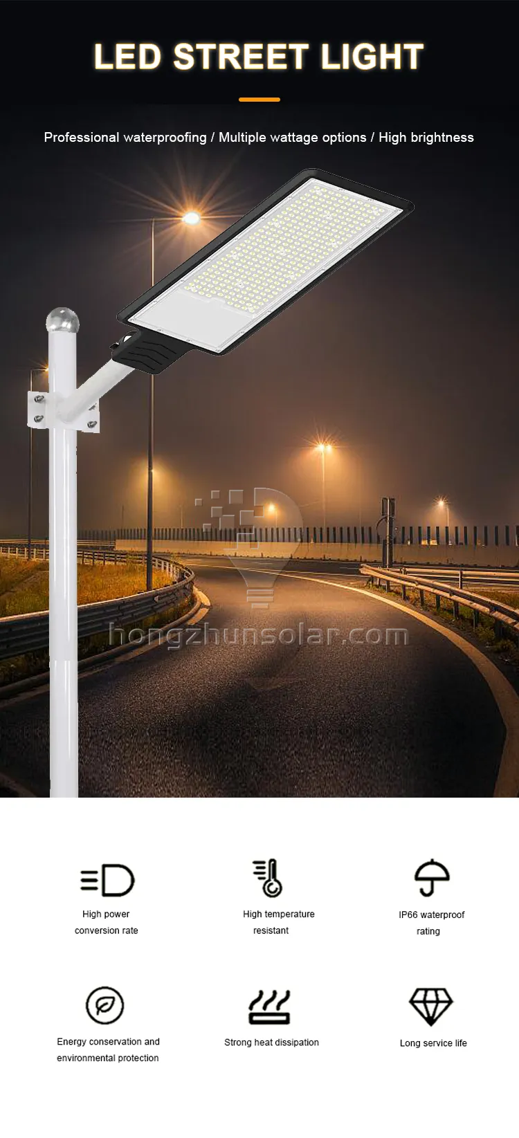 Ip65 imperméabilisent les réverbères menés en aluminium 50w-300w de route publique extérieure de voie