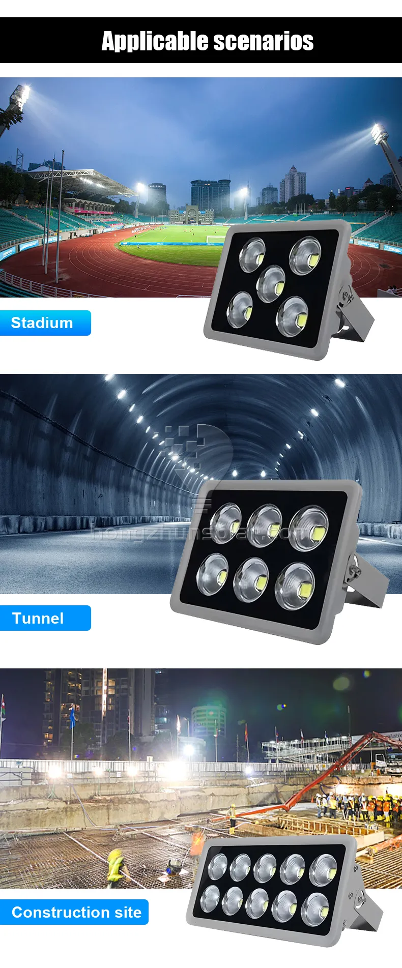 La lumière superbe lumineuse de stade de jardin 100w 200w 300w 500w 800w 1000w Ip66 imperméabilisent la lumière d'inondation extérieure de stades de sport de Cob