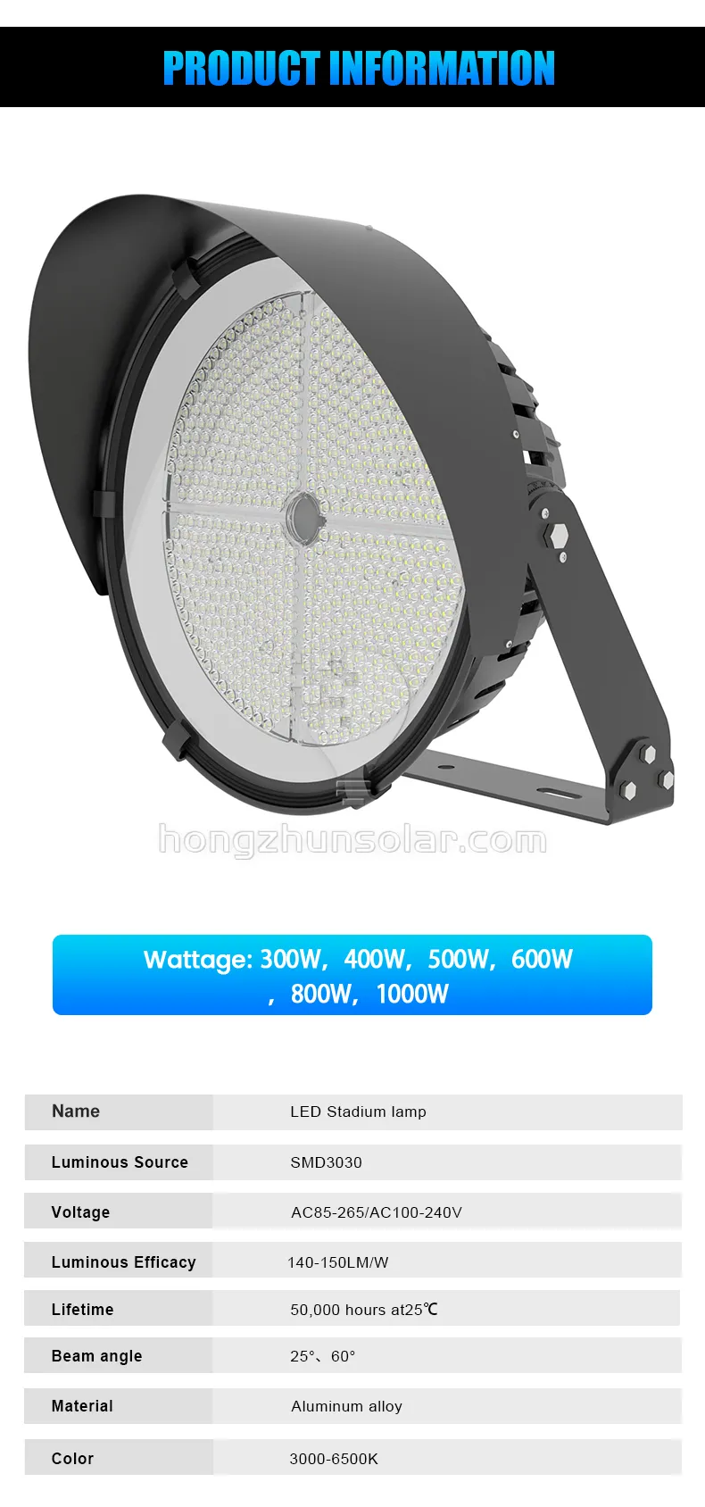 Projecteur extérieur professionnel de stade de LED pour les courts de Tennis de Football IP65 imperméabilisent le corps de lampe en aluminium de puce de SMD 300W-1000W