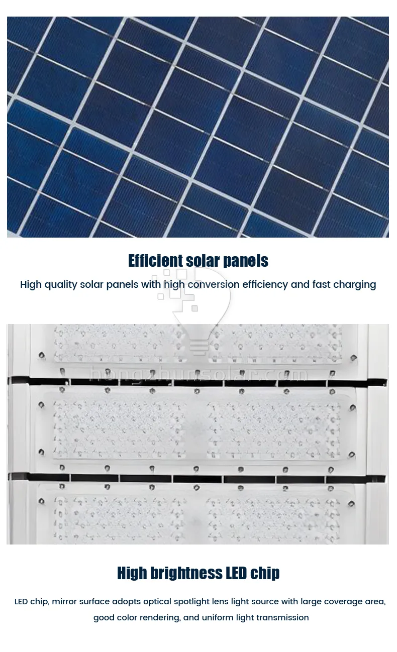 Lampe de route solaire à haute lumen, étanche IP65, Modules de lampadaire solaire LED fendus en aluminium 30W-400W pour Application sur place de route