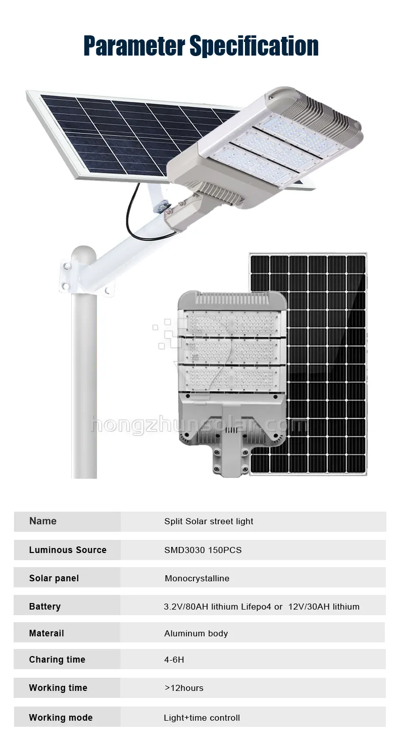 Lampe de route solaire à haute lumen, étanche IP65, Modules de lampadaire solaire LED fendus en aluminium 30W-400W pour Application sur place de route
