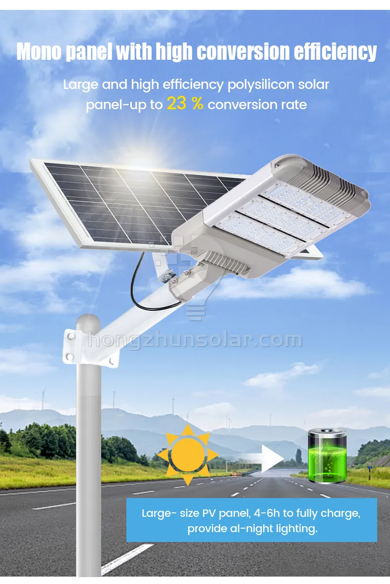 Lampe de route solaire à haute lumen, étanche IP65, Modules de lampadaire solaire LED fendus en aluminium 30W-400W pour Application sur place de route