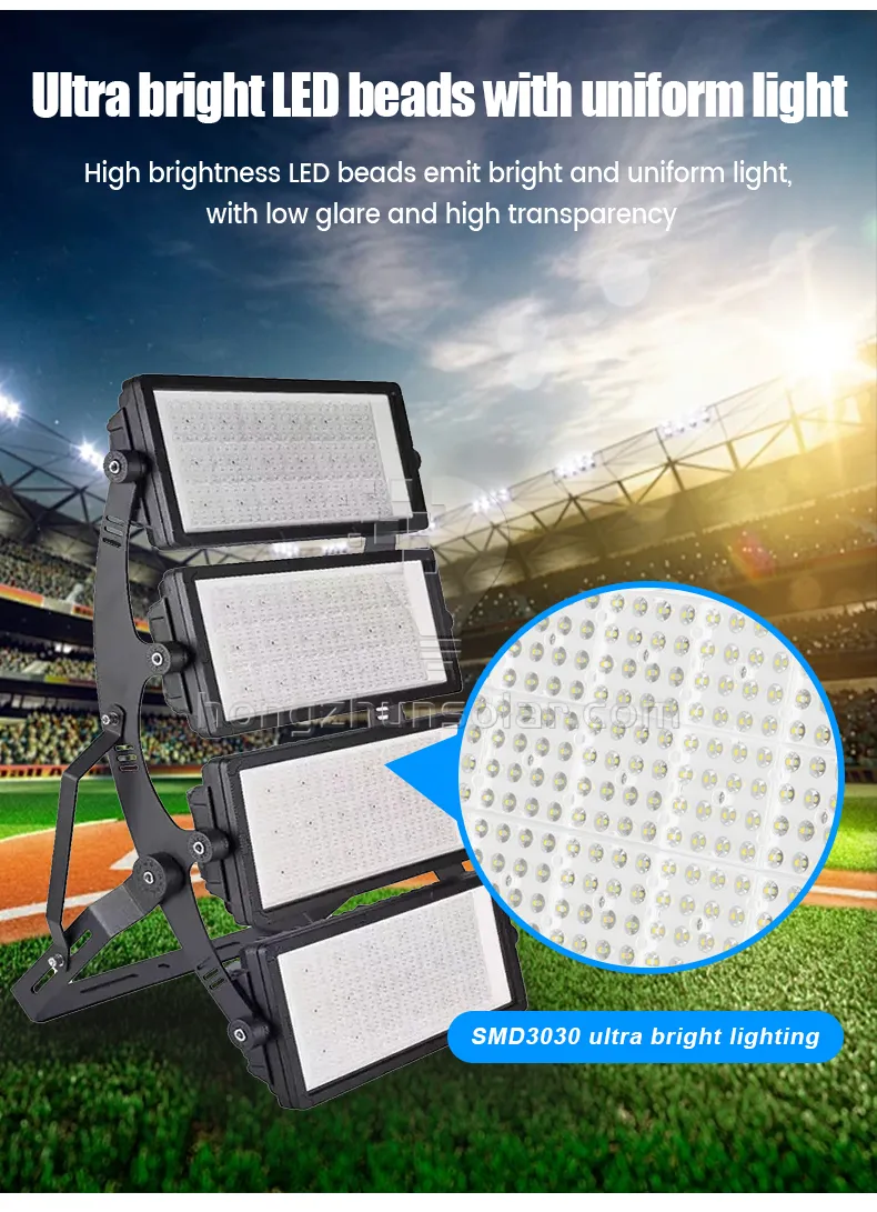 Lumière d'inondation élevée de Lumen SMD LED 50W-2000W haute luminosité pour le stade de Football étanche IP65 IP67 en aluminium pour les sports